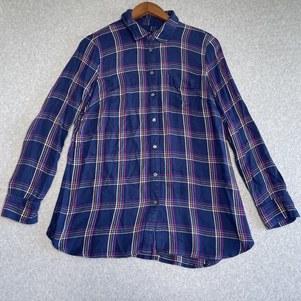 Talbots Shirt Womens Medium‎ Blue Plaid Long Sleeve Button Up Soft Pocket Rayon